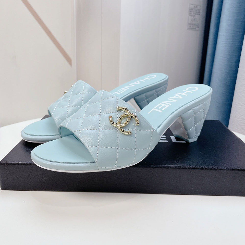 Chanel Sheep-leather Fashion High-heeled Slippers Slide Sandal