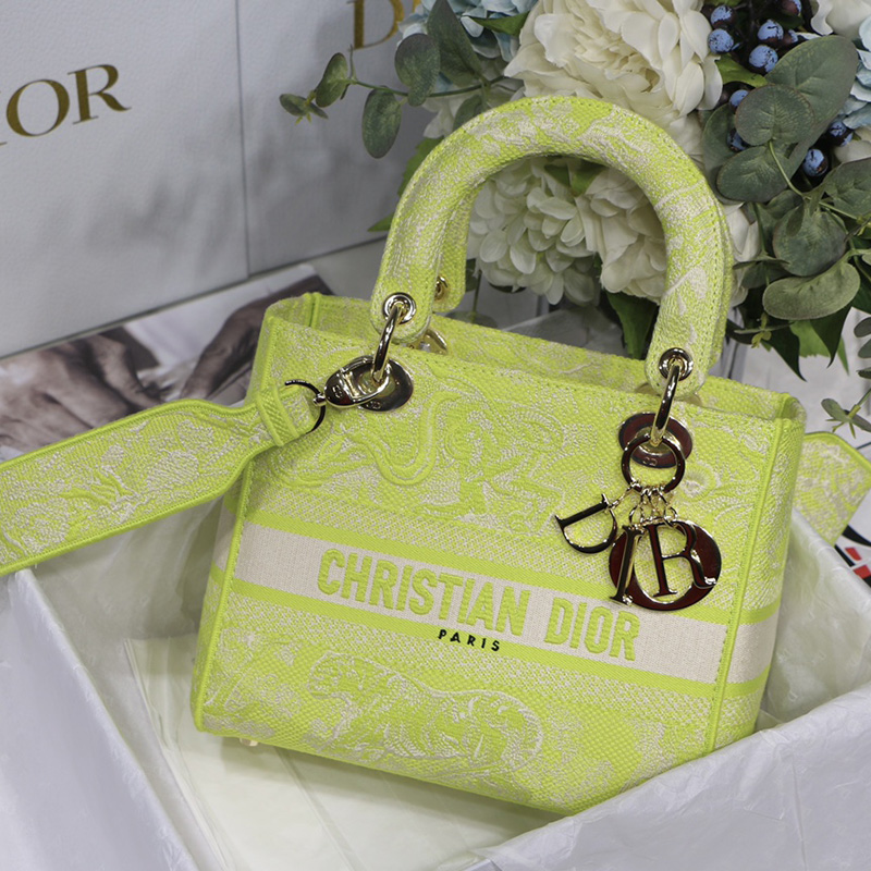 Dior The LADY D-LITE Bag Lime Toile de Jouy Reverse Embroidery M0565ORGO_M60E