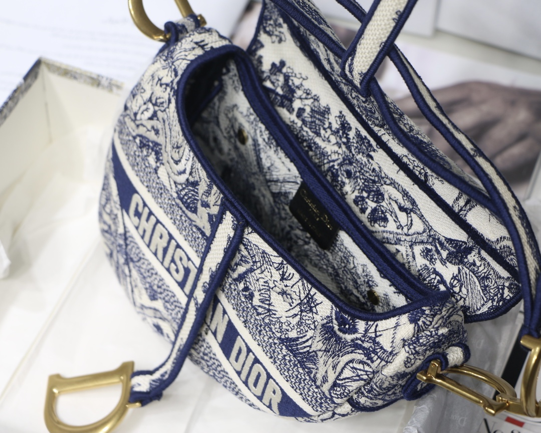 Dior Shoulder Bags SADDLE BAG Blue Toile de Jouy Embroidery M0446CTDT_M808