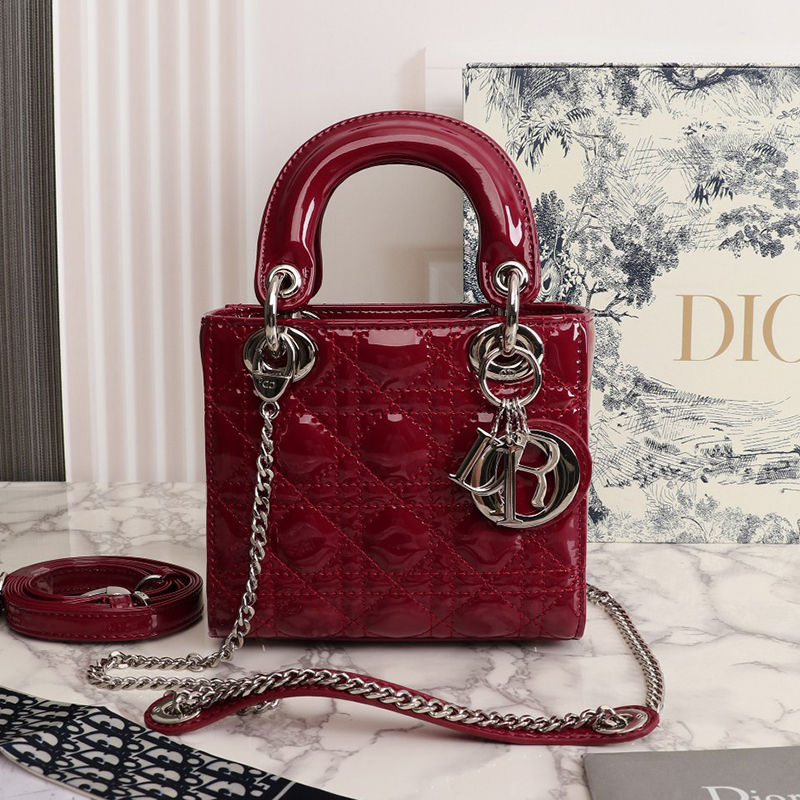 Dior The LADY DIOR Bag Cherry Red Patent Cannage Calfskin M0505OWCB_M323