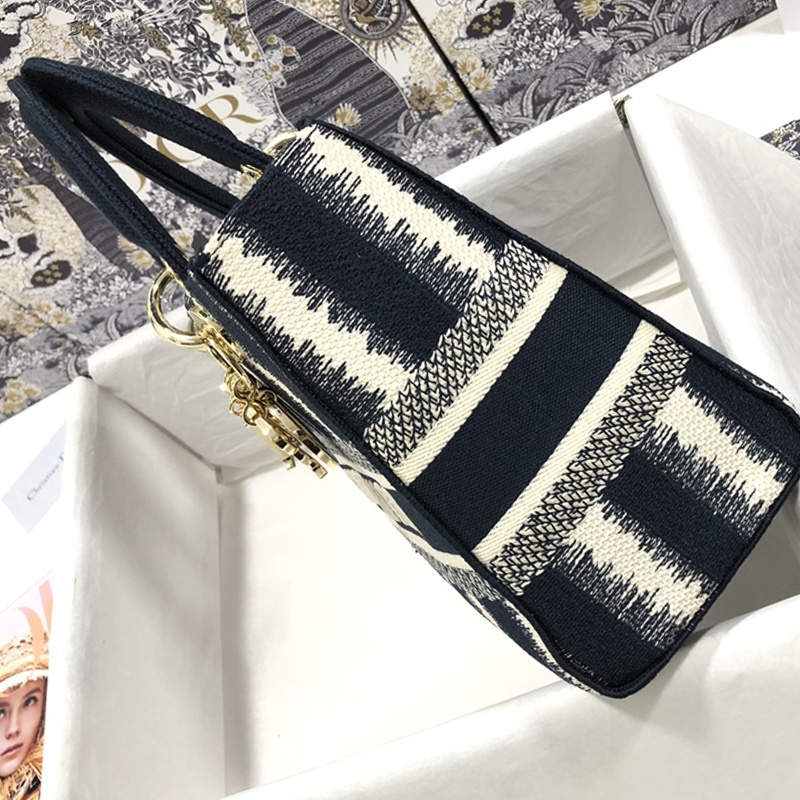 Dior The LADY D-LITE Bag Blue D-Stripes Embroidery M0565ORFQ_M928