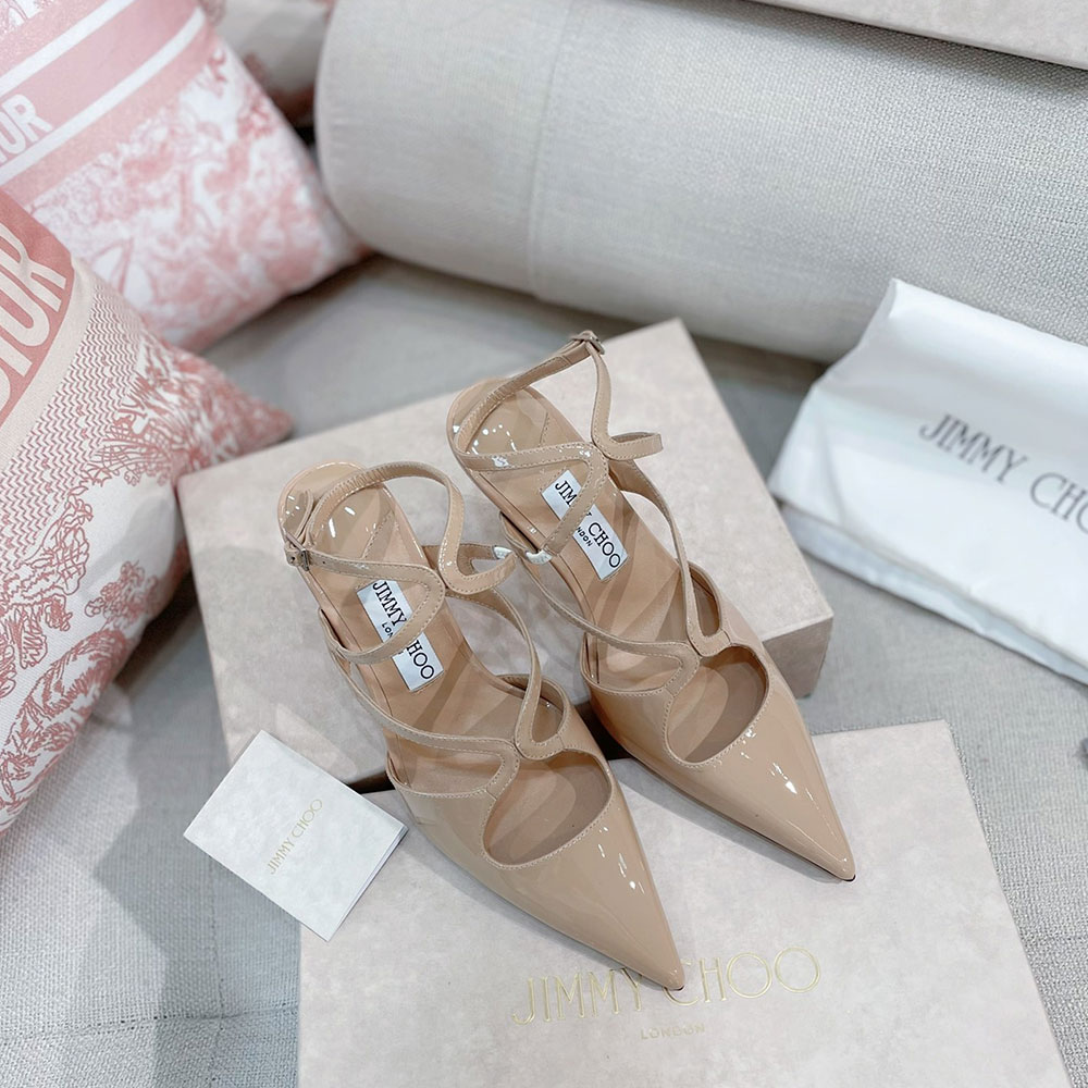 Jimmy Choo 8.5CM Slim Heel Strap Tip  Slide Sandal