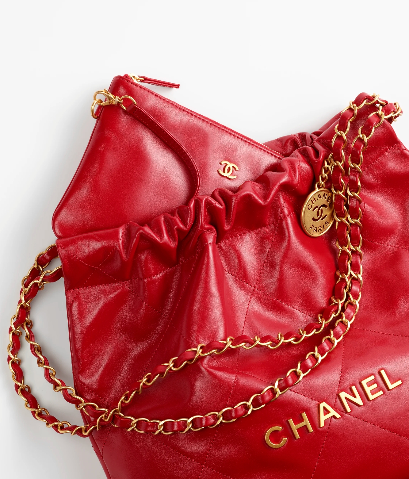 CHANEL 22 SMALL HANDBAG Calfskin & Silver Metal Red
