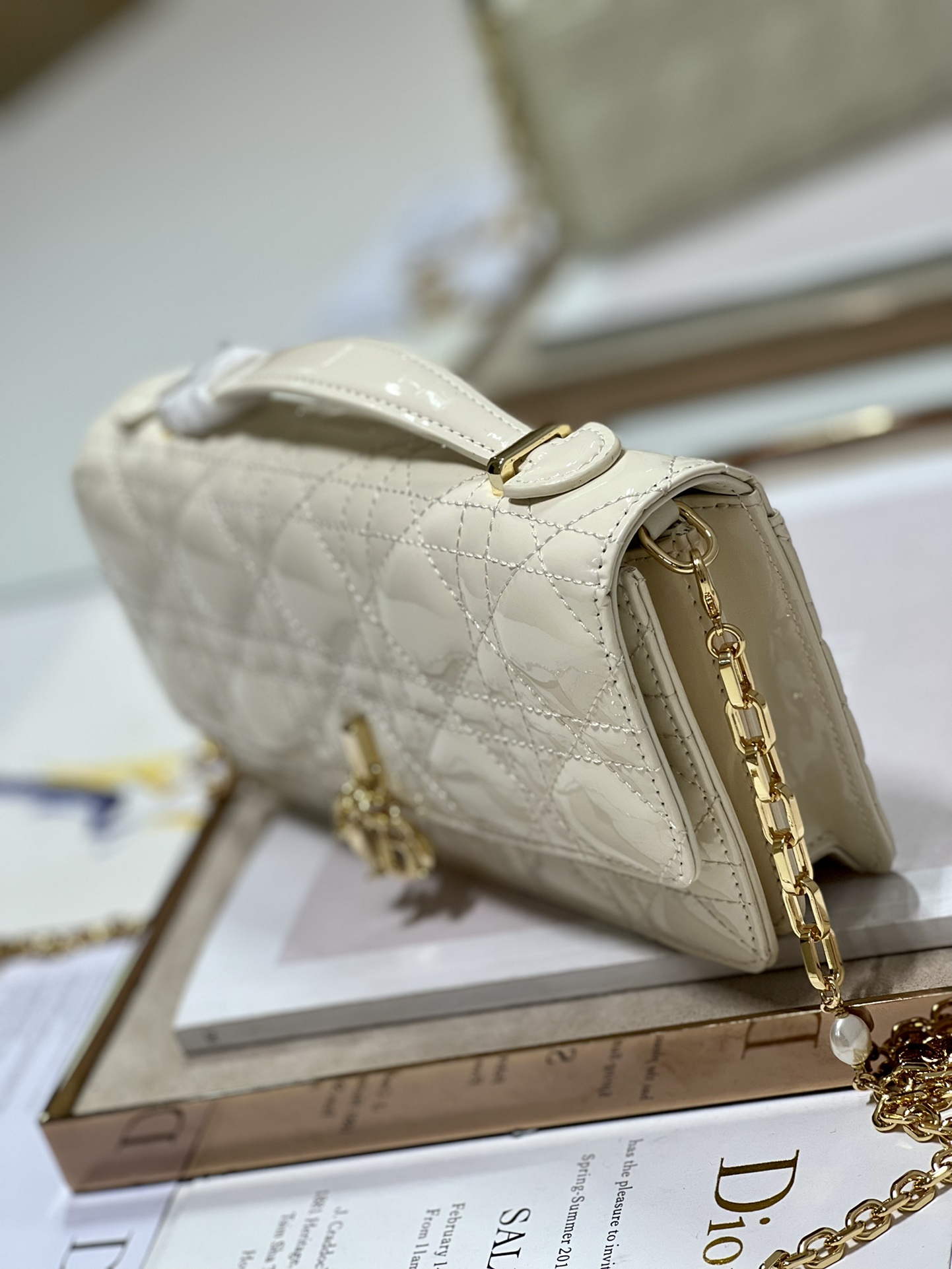 Dior Miss Mini Bag White Patent Cannage Calfskin