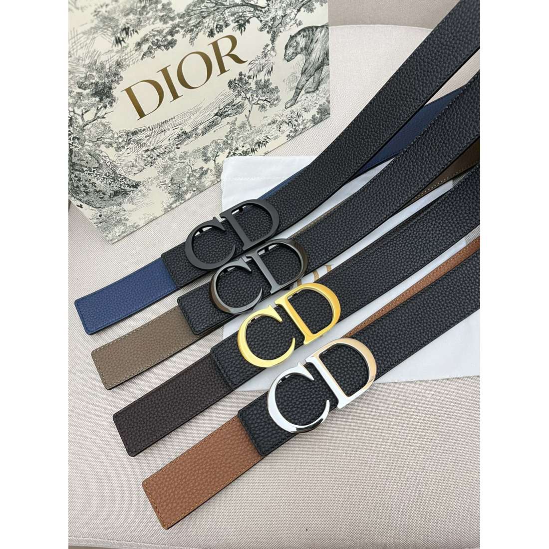 Dior cowhide and bottom leather, palladium plated pure steel buckle 35MM