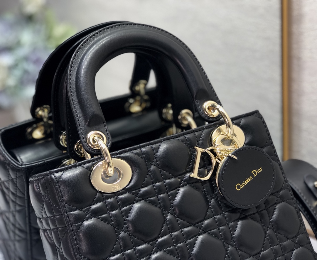 Dior Medium Lady Dior Bag Black Patent Cannage Calfskin M0565OWCB_M900