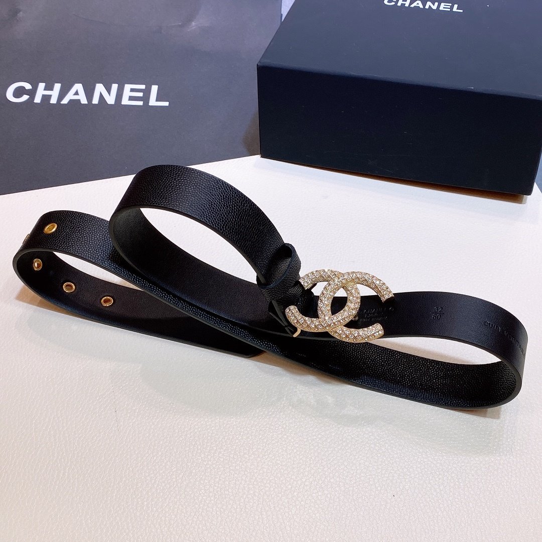 Chanel Belt With Beaded Buckle Black with Silver Hardware Women Belt 30MM
