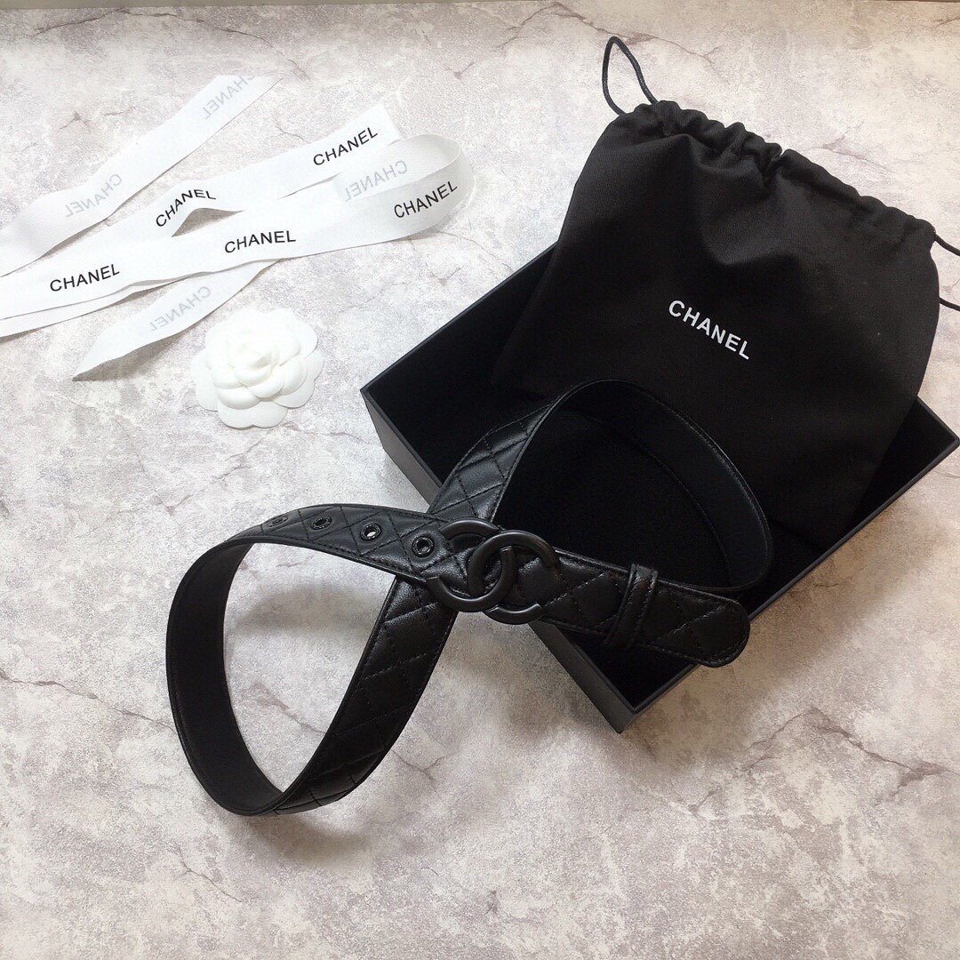 Chanel Belt Quilted With Double C Buckle Black With Black Hardware Women Belt 30MM