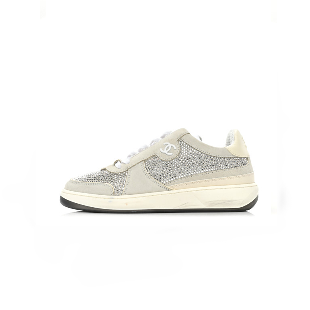 CHANEL Calfskin Suede Crystal Womens CC Sneakers