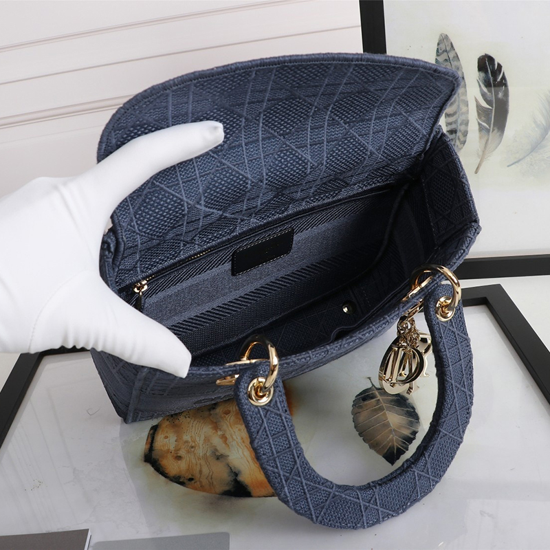 Dior The LADY D-LITE Bag Dark Denim Blue Cannage Embroidery M0565OREY_M61E