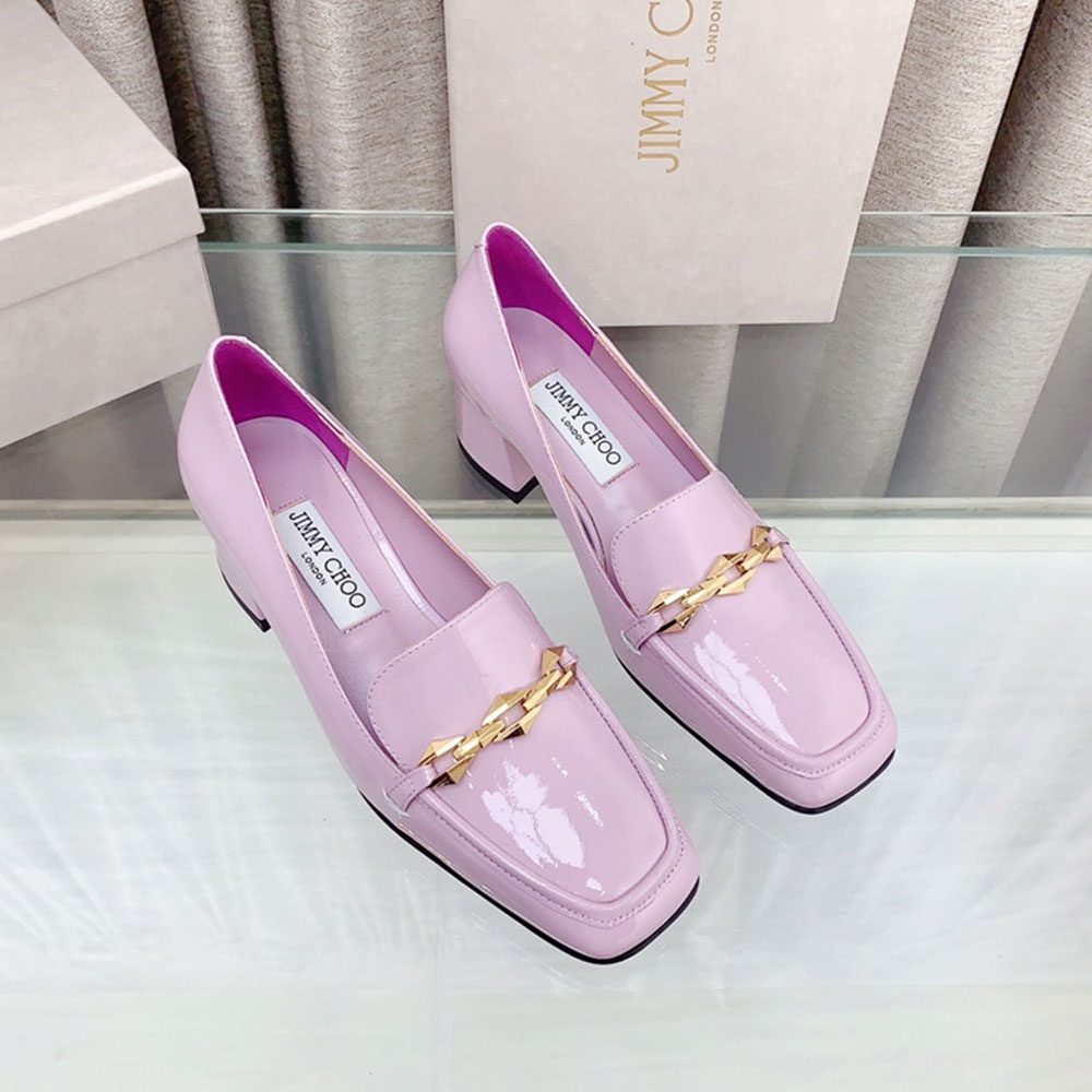 Jimmy Choo Patent Leather 5CM Thick Heel Slide Sandal