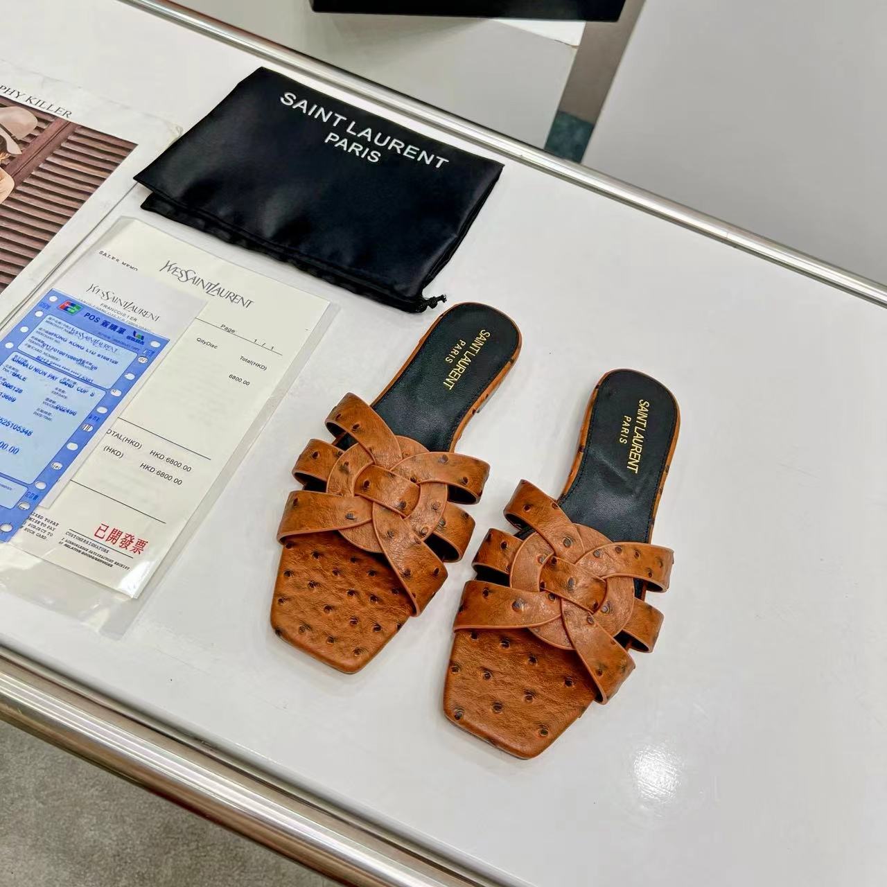 YSL Saint Laurent Nu Pieds Ostrich Pattern