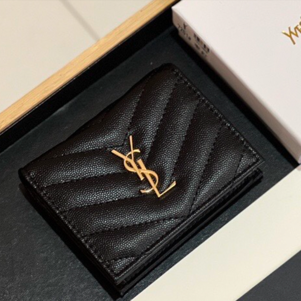 Saint Laurent YSL  Monogram Caviar Leather Wallet