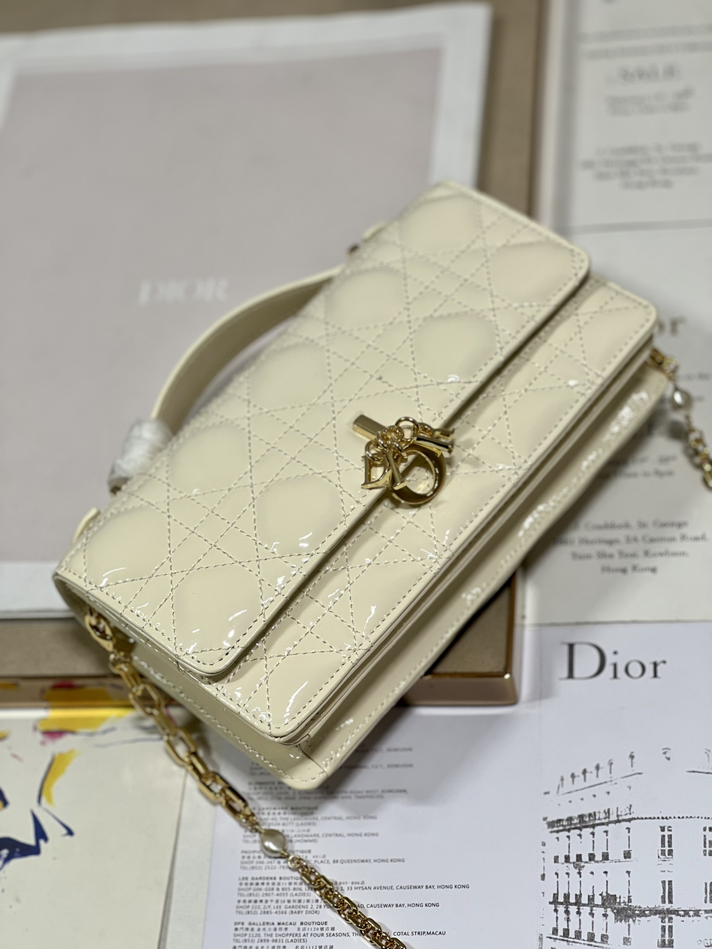Dior Miss Mini Bag White Patent Cannage Calfskin