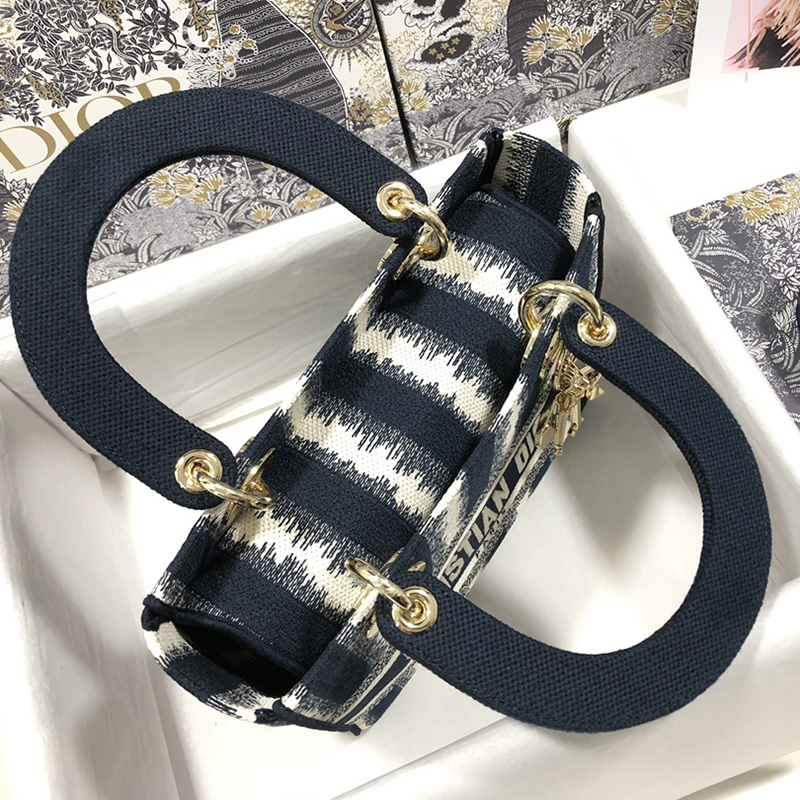 Dior The LADY D-LITE Bag Blue D-Stripes Embroidery M0565ORFQ_M928