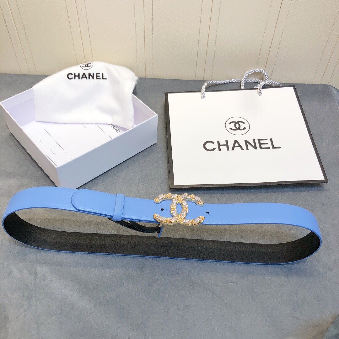 Chanel Belt With Double C Buckle Blue Women Belt 30MM