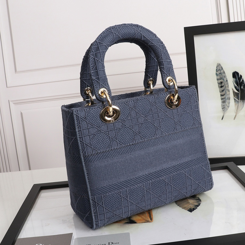 Dior The LADY D-LITE Bag Dark Denim Blue Cannage Embroidery M0565OREY_M61E