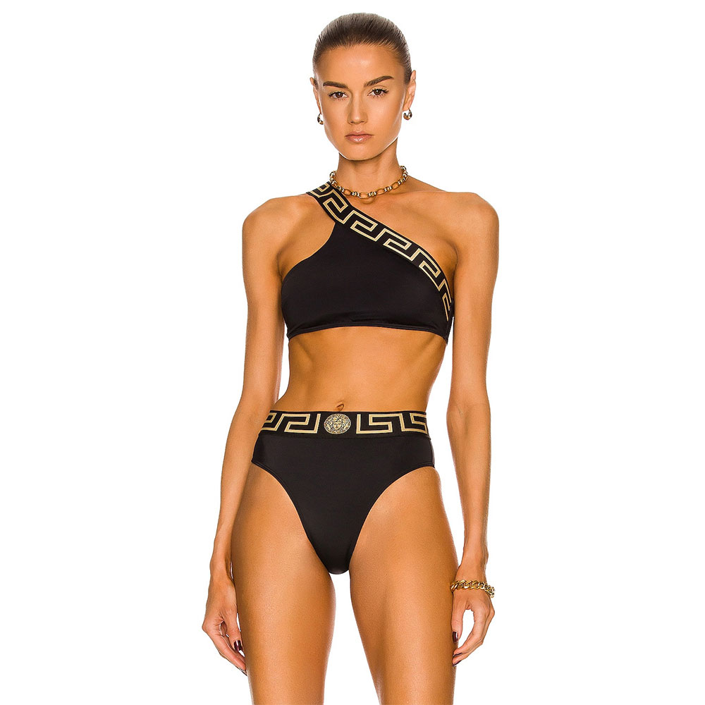 Versace Split Swimsuit With Diagonal Straps Swimwear