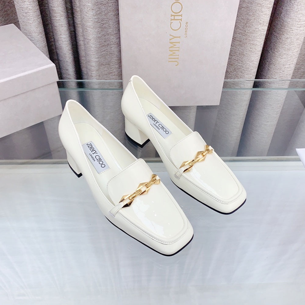 Jimmy Choo Patent Leather 5CM Thick Heel Slide Sandal