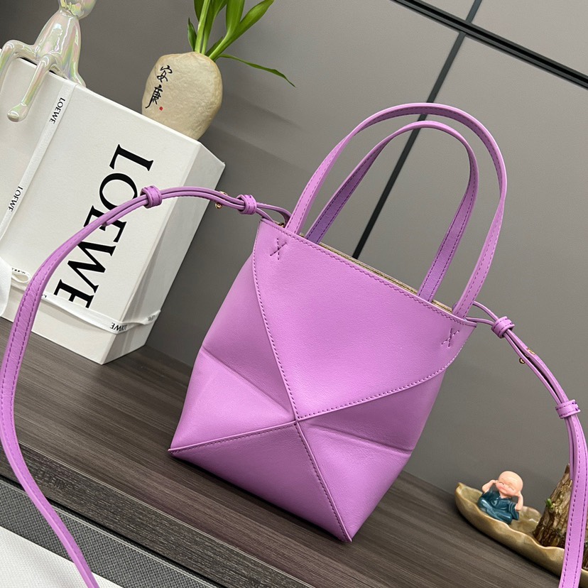 Loewe Mini Puzzle Fold Tote in shiny calfskin Purple
