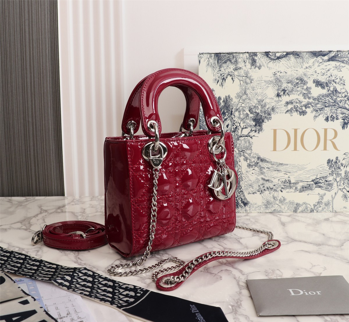 Dior The LADY DIOR Bag Cherry Red Patent Cannage Calfskin M0505OWCB_M323