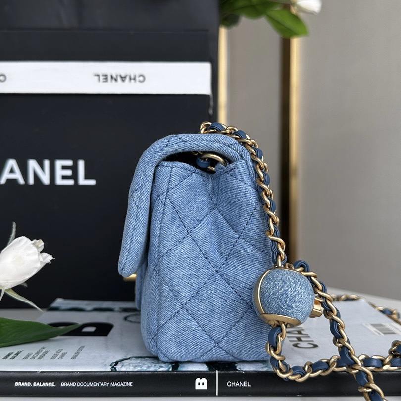 Chanel Classic Flag Bag Quilted Denim 20CM