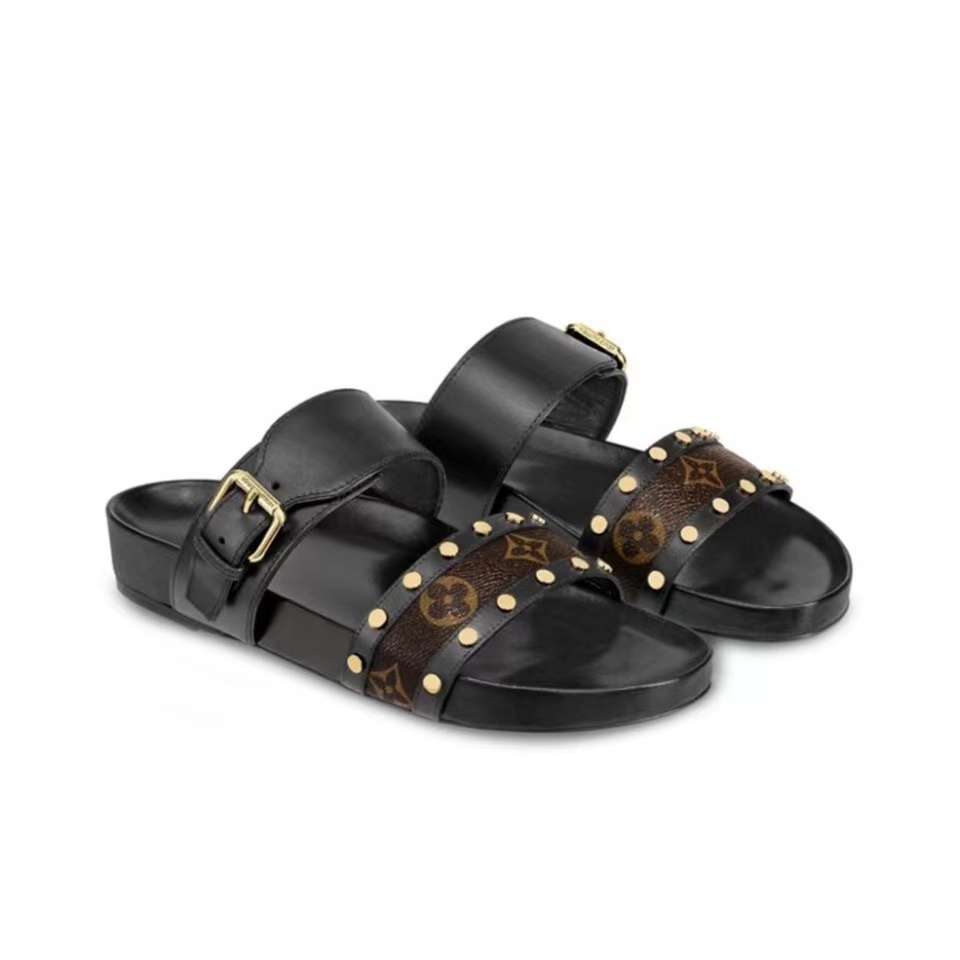 Louis Vuitton LV Bom Dia Leather Slide Sandals