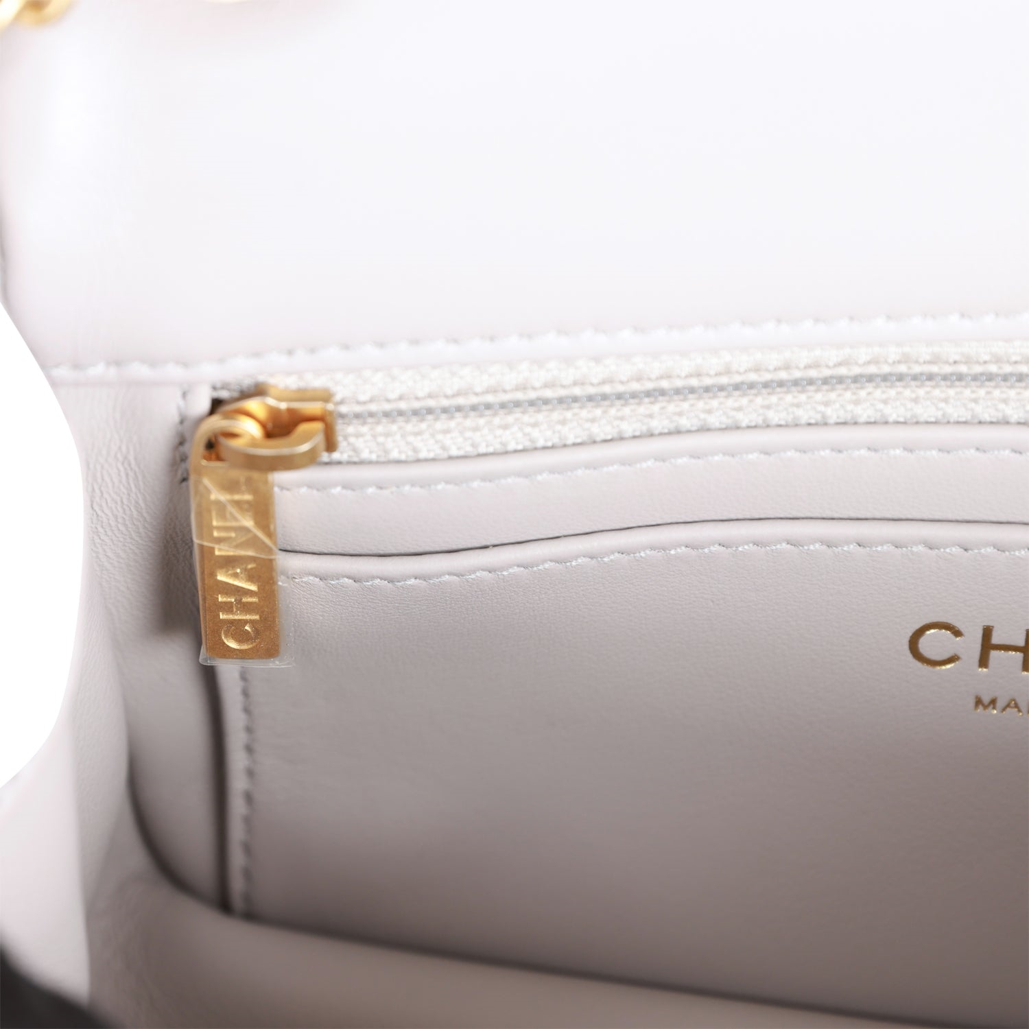 Chanel Classic Flag Bag Pearl Crush Mini Rectangular Flap Bag Light Grey   Antique Gold Hardware
