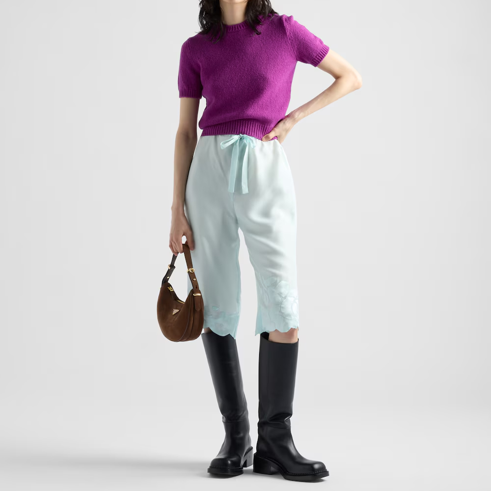 Prada Women's Brown Arqué Suede Moon Shoulder Bag