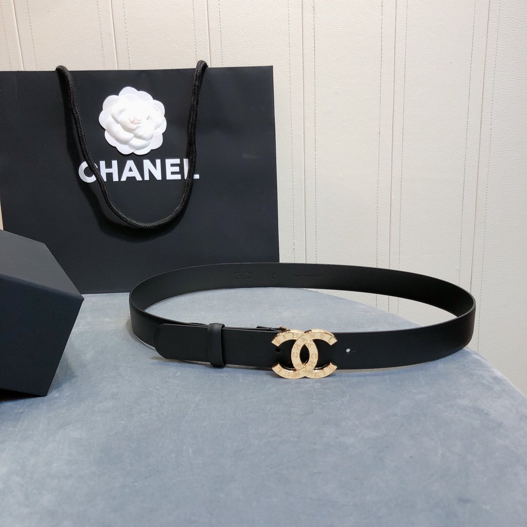 Chanel Belt With Double C Buckle Black With Full Gold Toned Hardware Women Belt 30MM