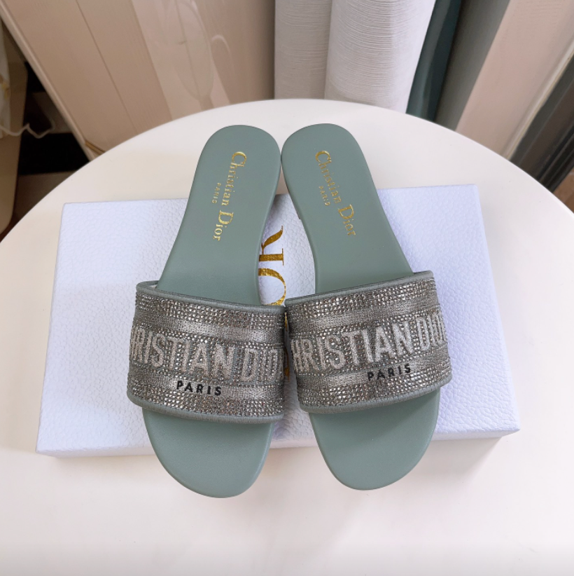 Dior DWAY Slide Slipper Sandals  With Diamonds