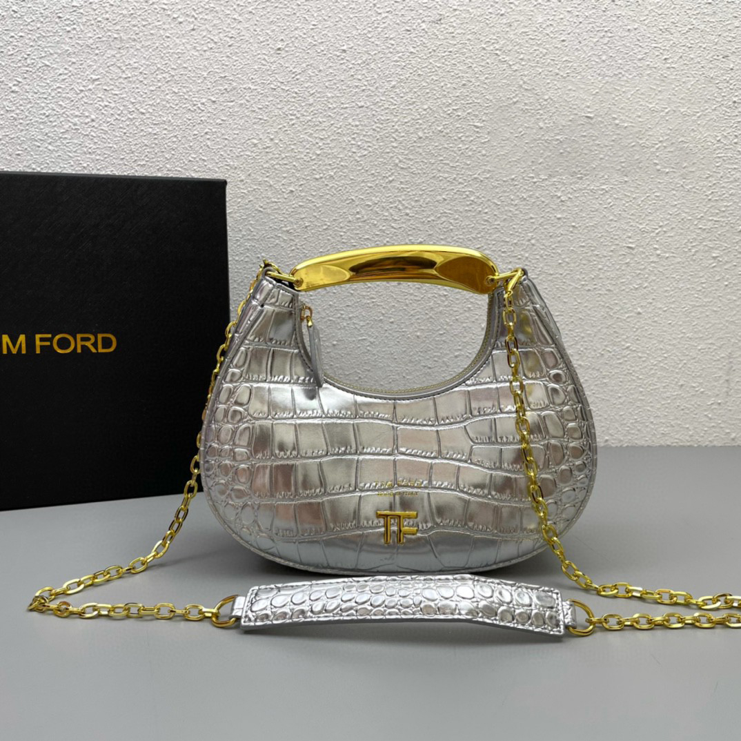 TOM FORD Shiny Stamped Crocodile Leather Bianca Mini HOBO Bag