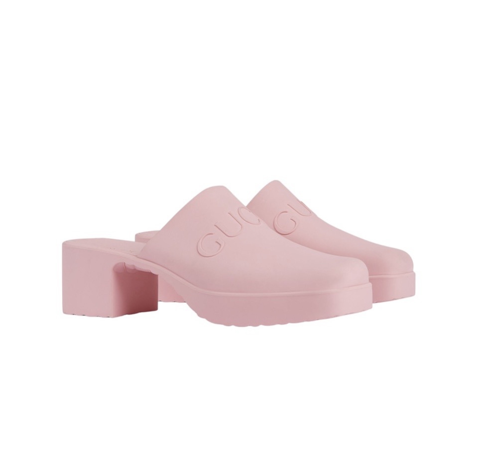 Gucci Shoes Open-Heel Bun Embossed Logo Chunky Heel Slide Sandal
