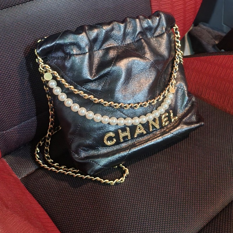 CHANEL Mini 23S Shiny Calfskin with Pearl Handbag AS3980