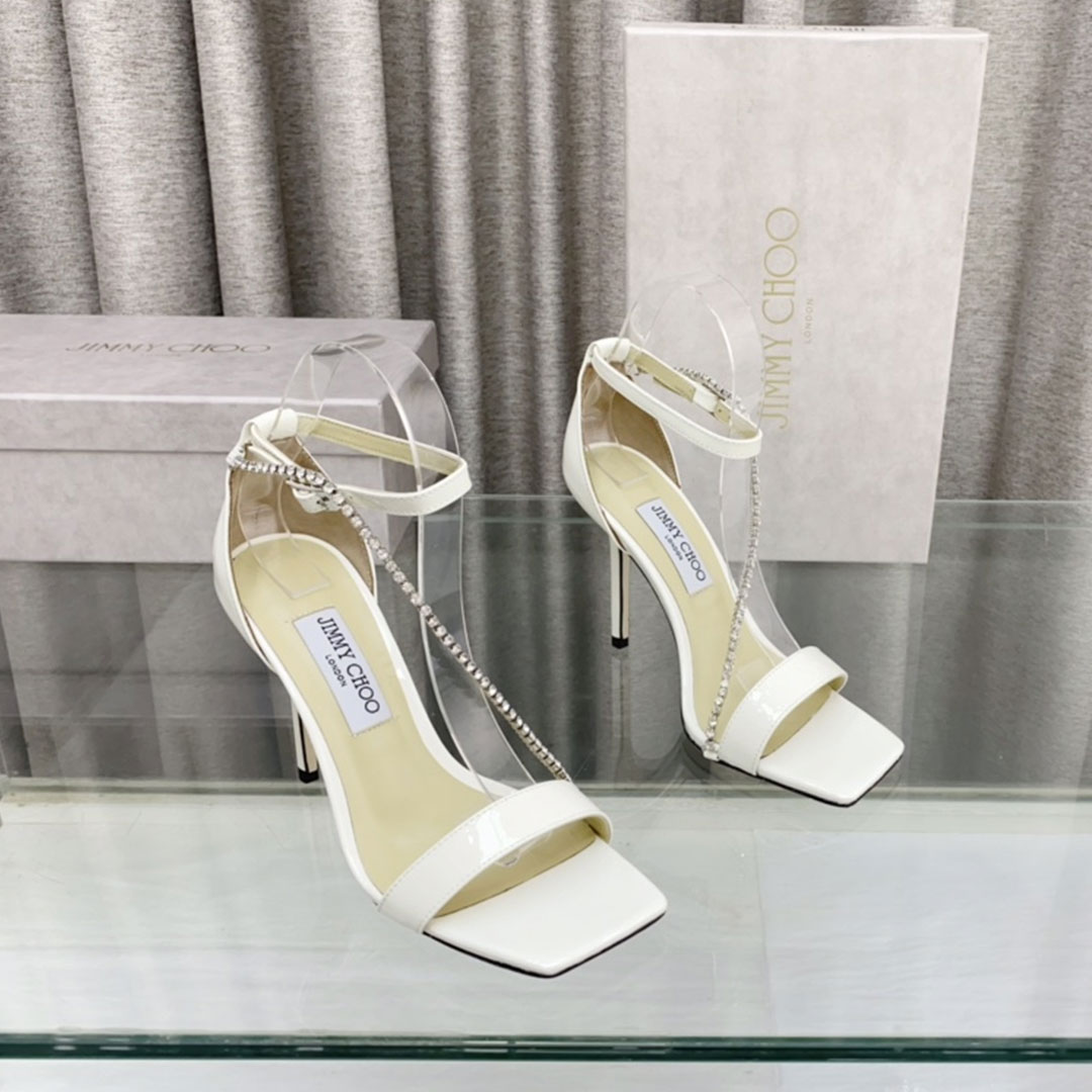 Jimmy Choo 10CM Fine Heel Leather Buckle Slide Sandal