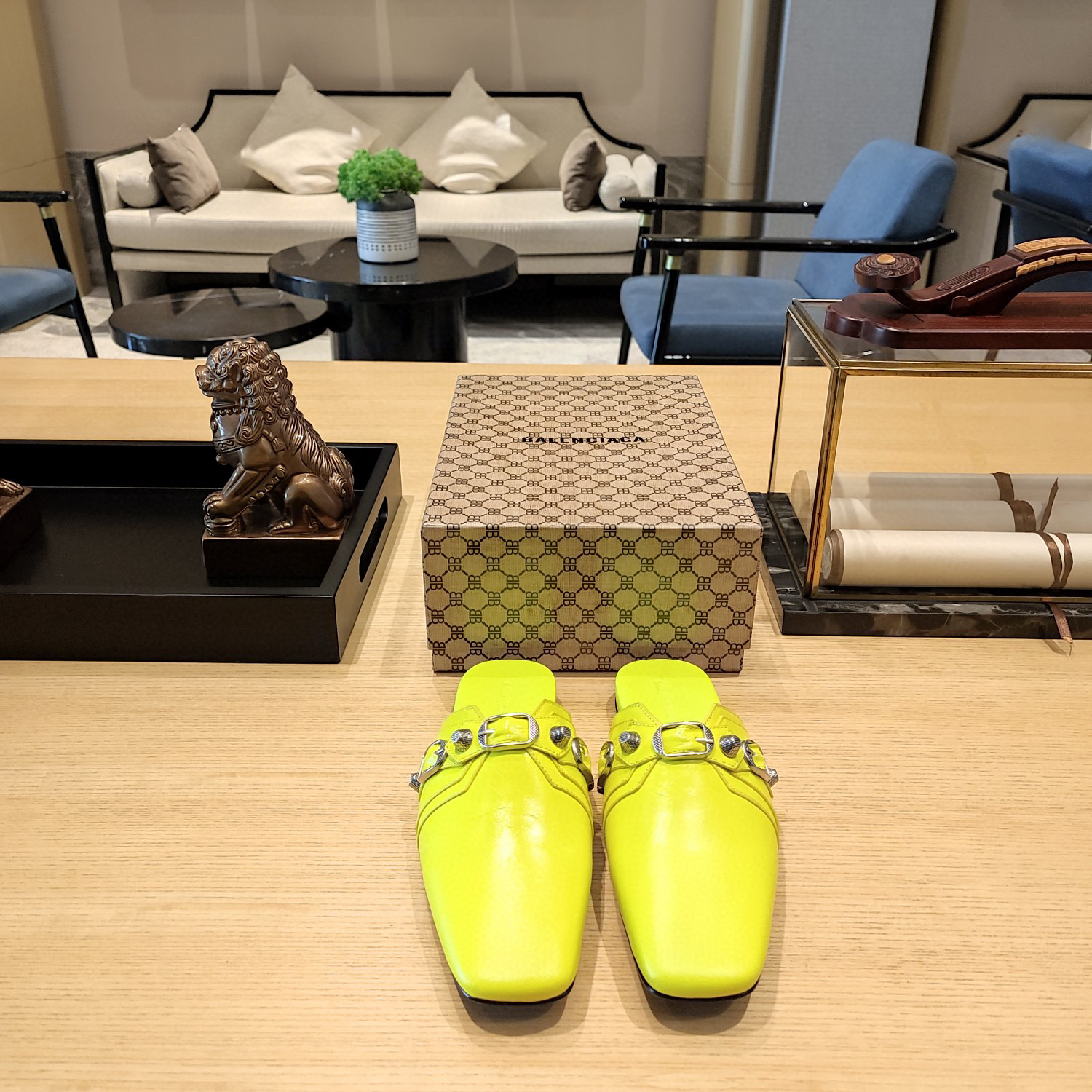 Balenciaga  Cagole  Leather Sandals Slide Sandal