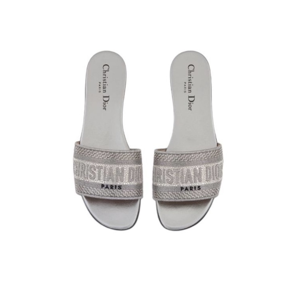 Dior DWAY Slide Slipper Sandals  With Diamonds