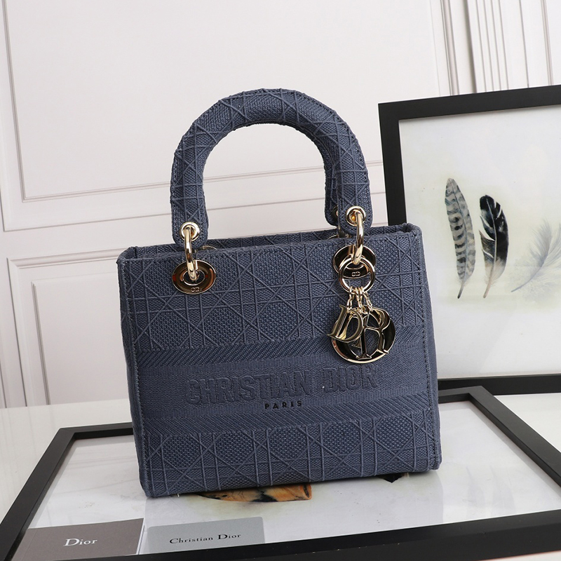 Dior The LADY D-LITE Bag Dark Denim Blue Cannage Embroidery M0565OREY_M61E