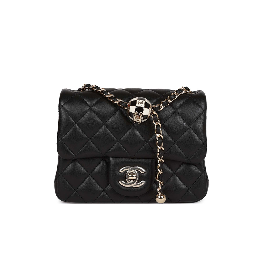 Chanel   Quilted Enamel CC Pearl Crush Mini Flap Black