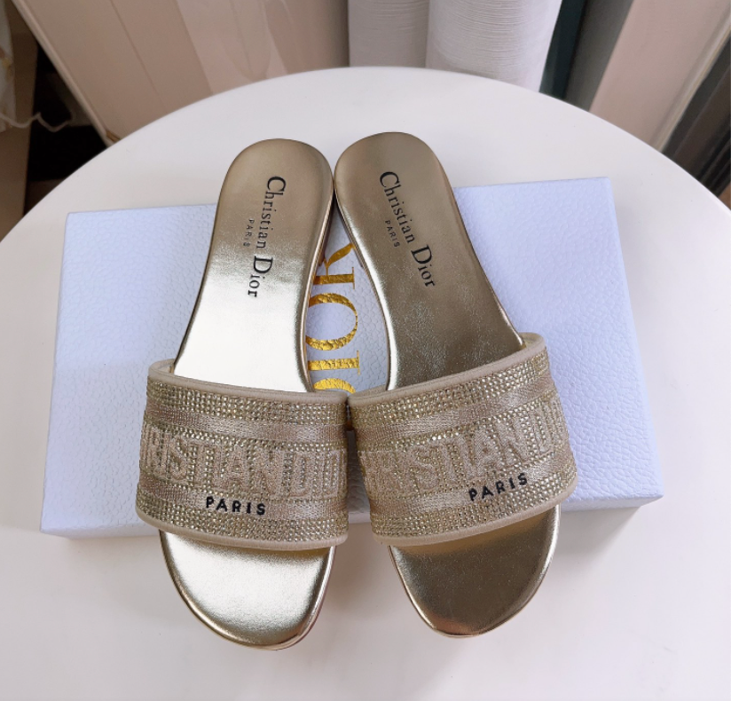 Dior DWAY Slide Slipper Sandals  With Diamonds