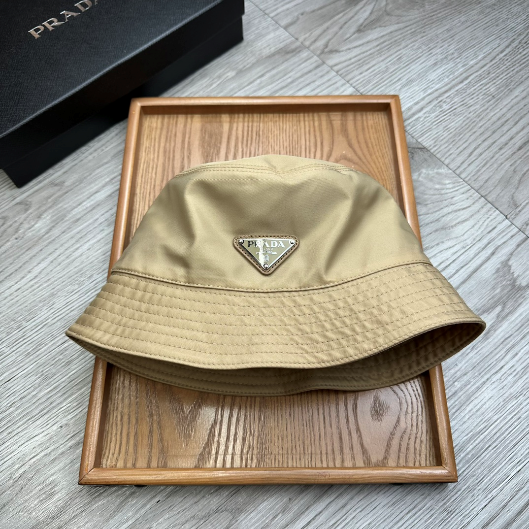 Prada Flat Top Classic Triangle Labeled Iron Fisherman's Hat Sunhat