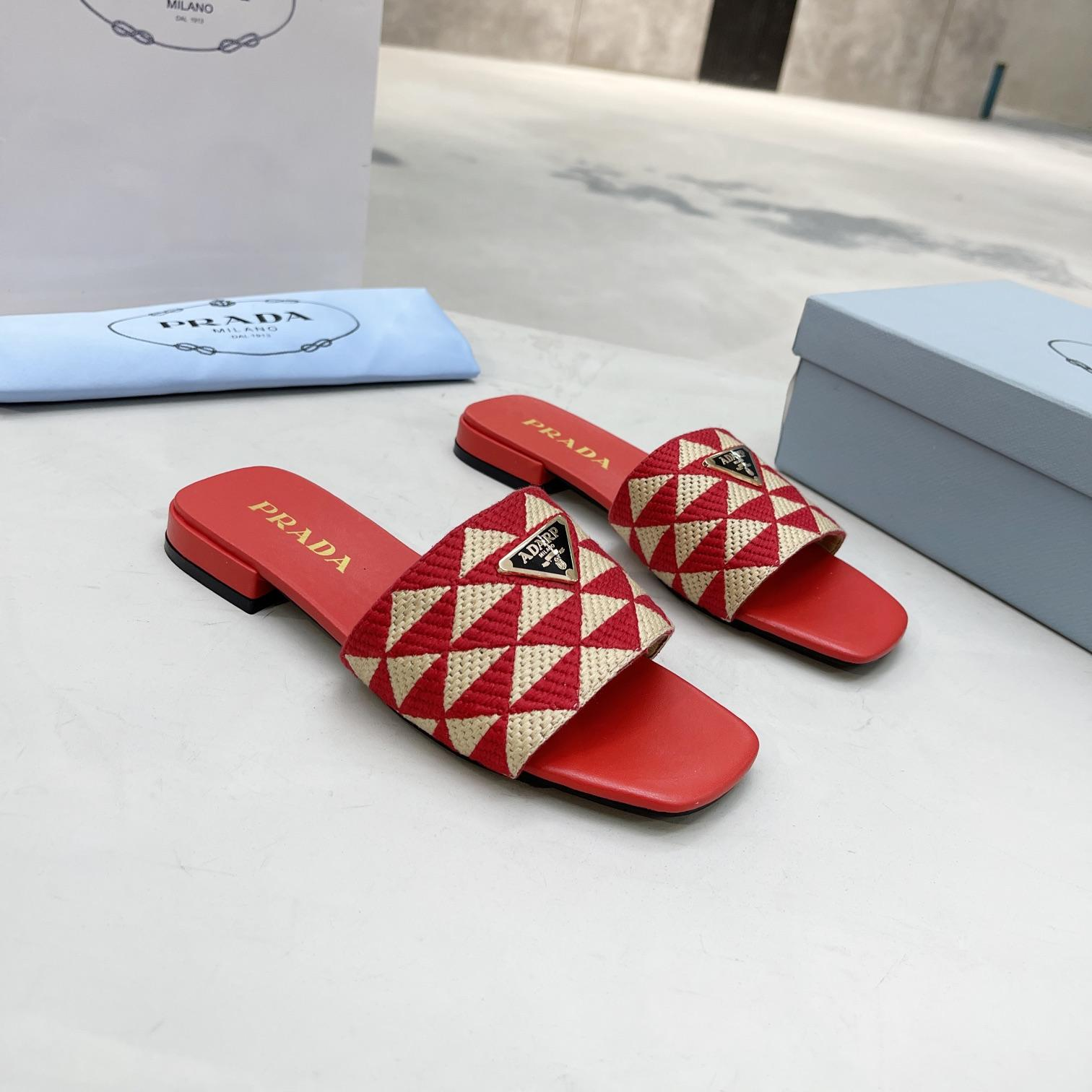 Prada Fabric Flat Bottom Slide Sandal