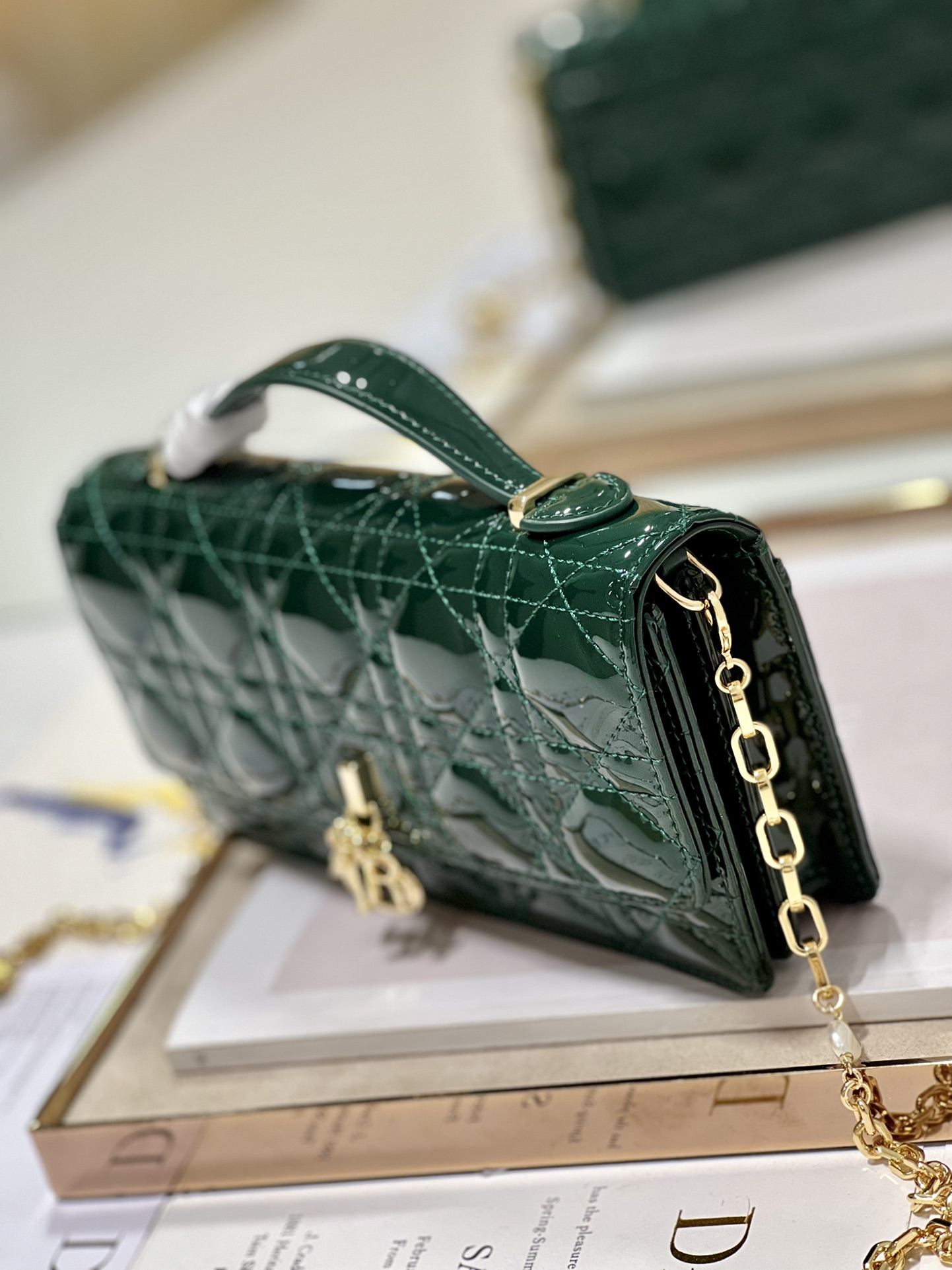 Dior Miss Mini Bag Rose Pine Green Patent Cannage Calfskin