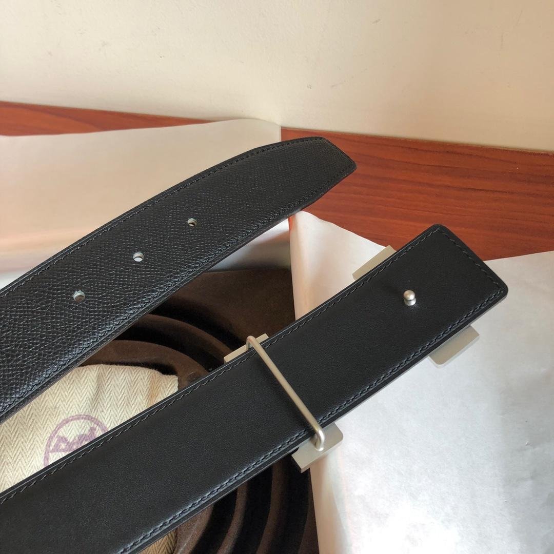 Hermes Mini Constance Guillochee Belt Buckle & Reversible Black For Women, Women Belt 380MM