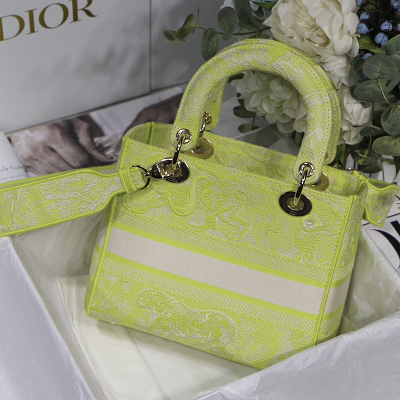 Dior The LADY D-LITE Bag Lime Toile de Jouy Reverse Embroidery M0565ORGO_M60E