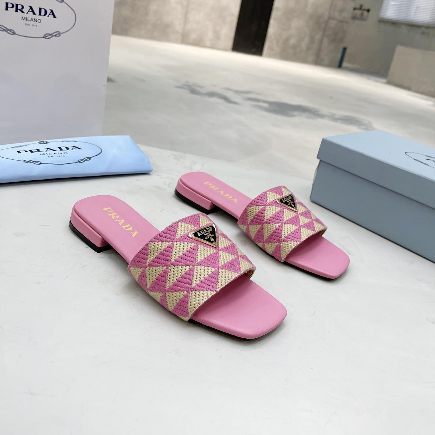 Prada Fabric Flat Bottom Slide Sandal