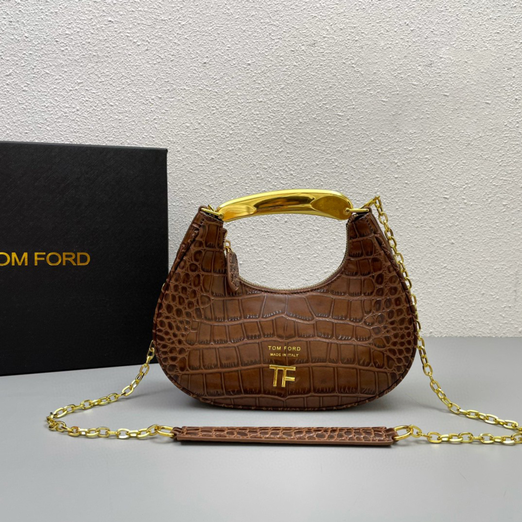 TOM FORD Shiny Stamped Crocodile Leather Bianca Mini HOBO Bag