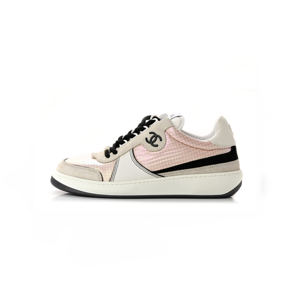 CHANEL Calfskin Suede Crystal Womens CC Sneakers