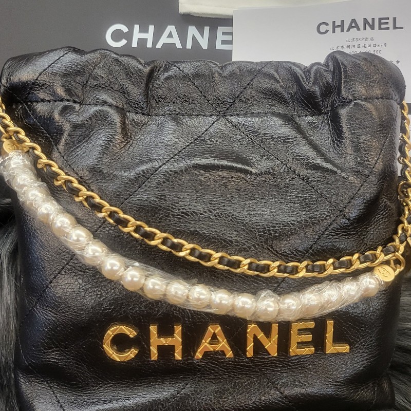 CHANEL Mini 23S Shiny Calfskin with Pearl Handbag AS3980