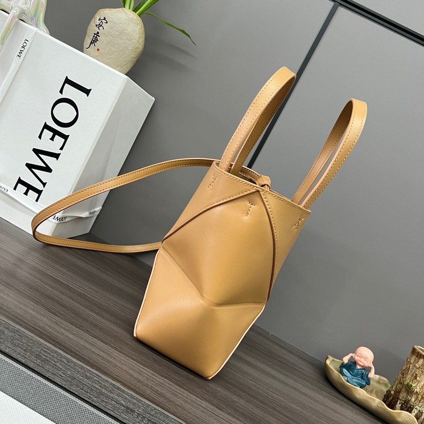 Loewe Mini Puzzle Fold Tote in shiny calfskin Brown